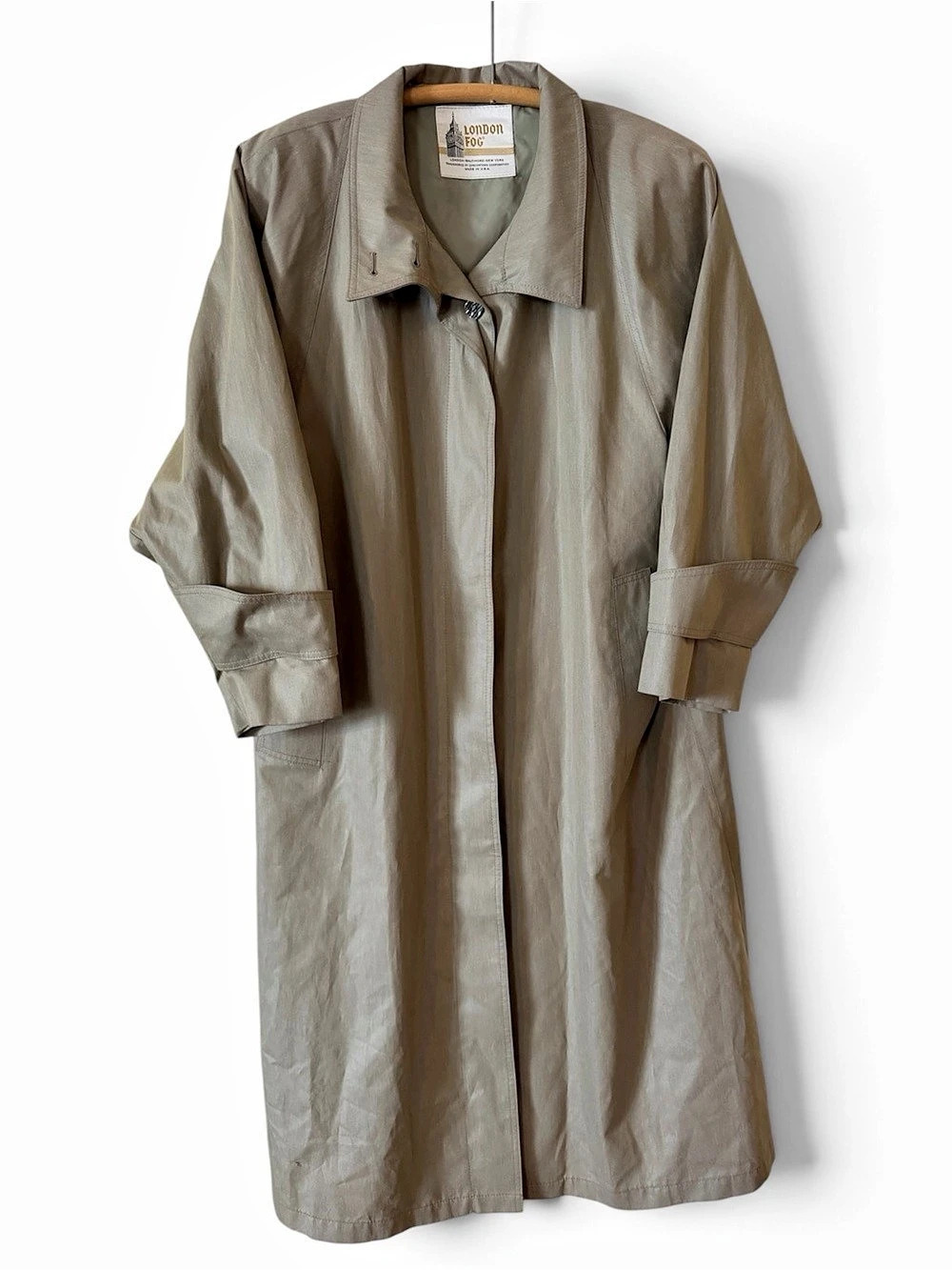 Vintage 80s London Fog Oversized Trench Coat Tan Made in USA 10 Petite